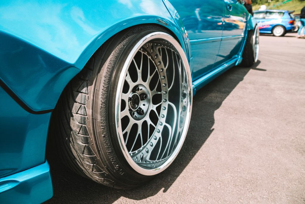 Customized powerful lowered and slammed car with custom rims. Unique design