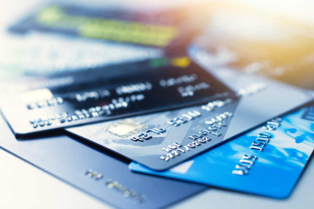 Close-up of a lot of credit and debit
cards.
